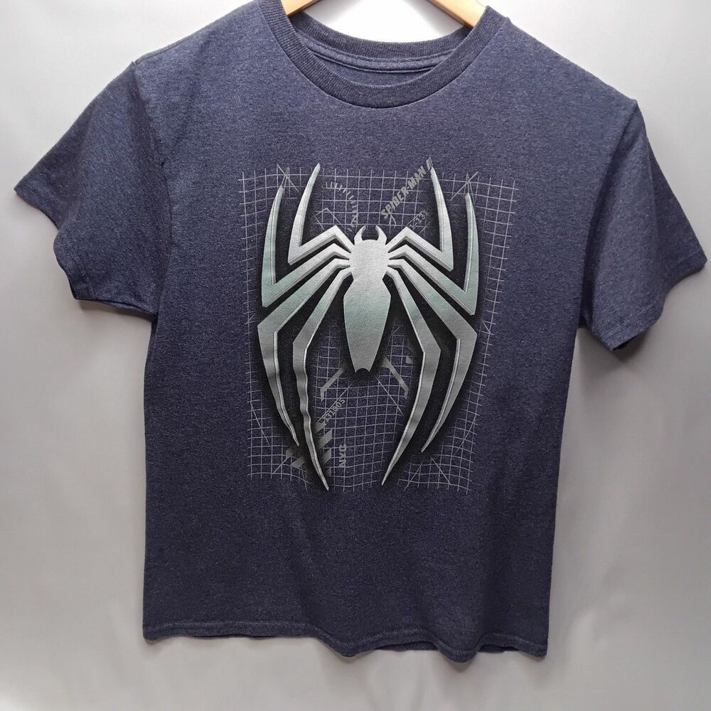 Marvel Spider Man Print T-Shirt Boys Size Large Blue Short Sleeve Spider Emblem